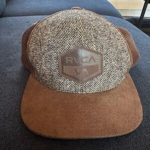 RVCA VA Patch Trucker Hat Brown Gray Tweed Suede-Like Brim